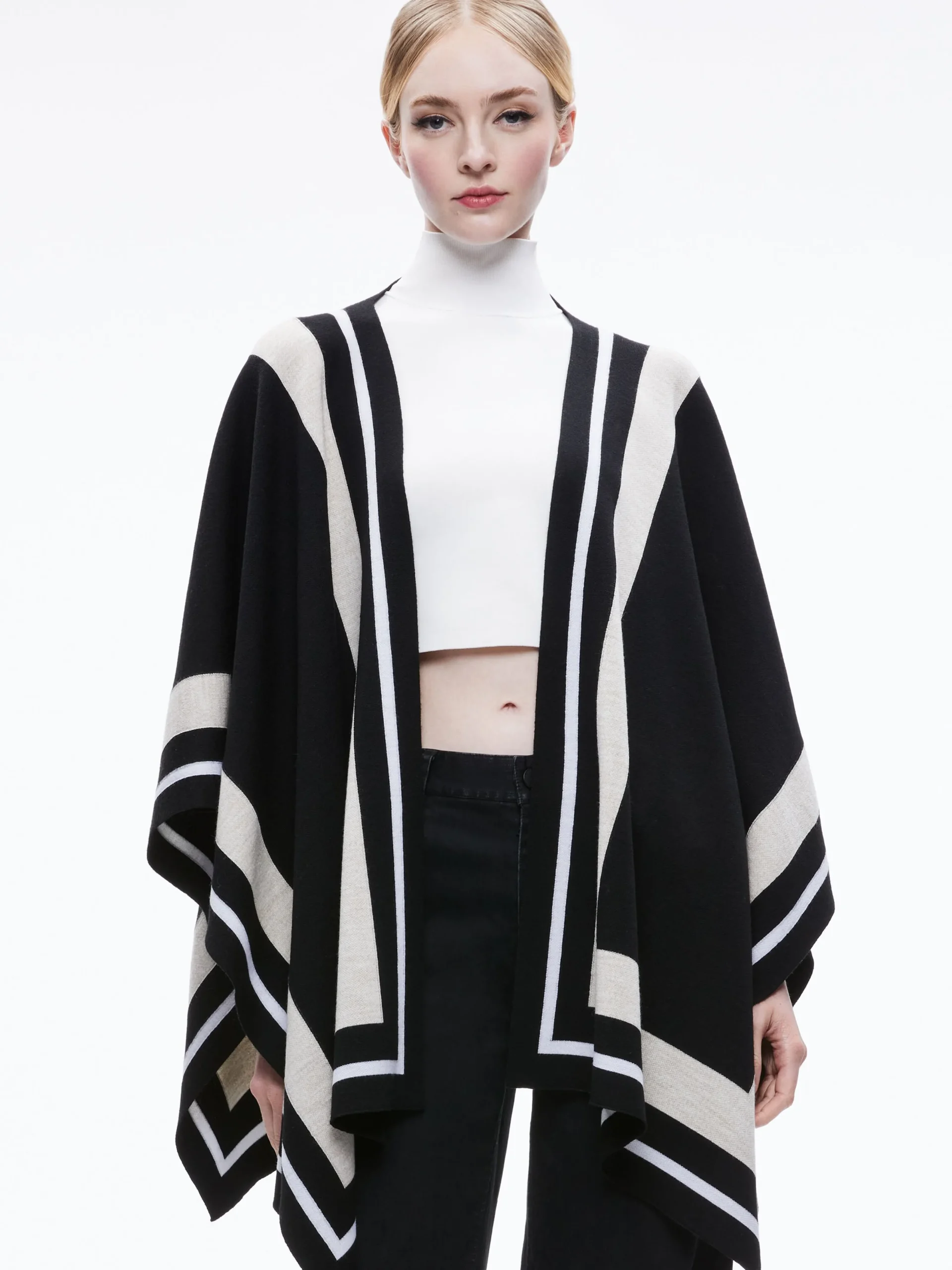Alice and Olivia ESSENTIALS|SWEATERS*KAMALA STRIPE PONCHO