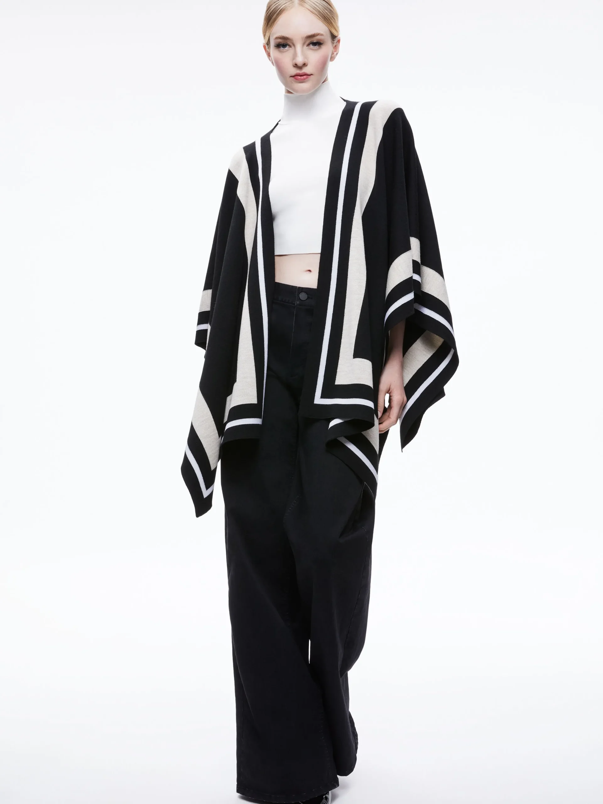 Alice and Olivia ESSENTIALS|SWEATERS*KAMALA STRIPE PONCHO