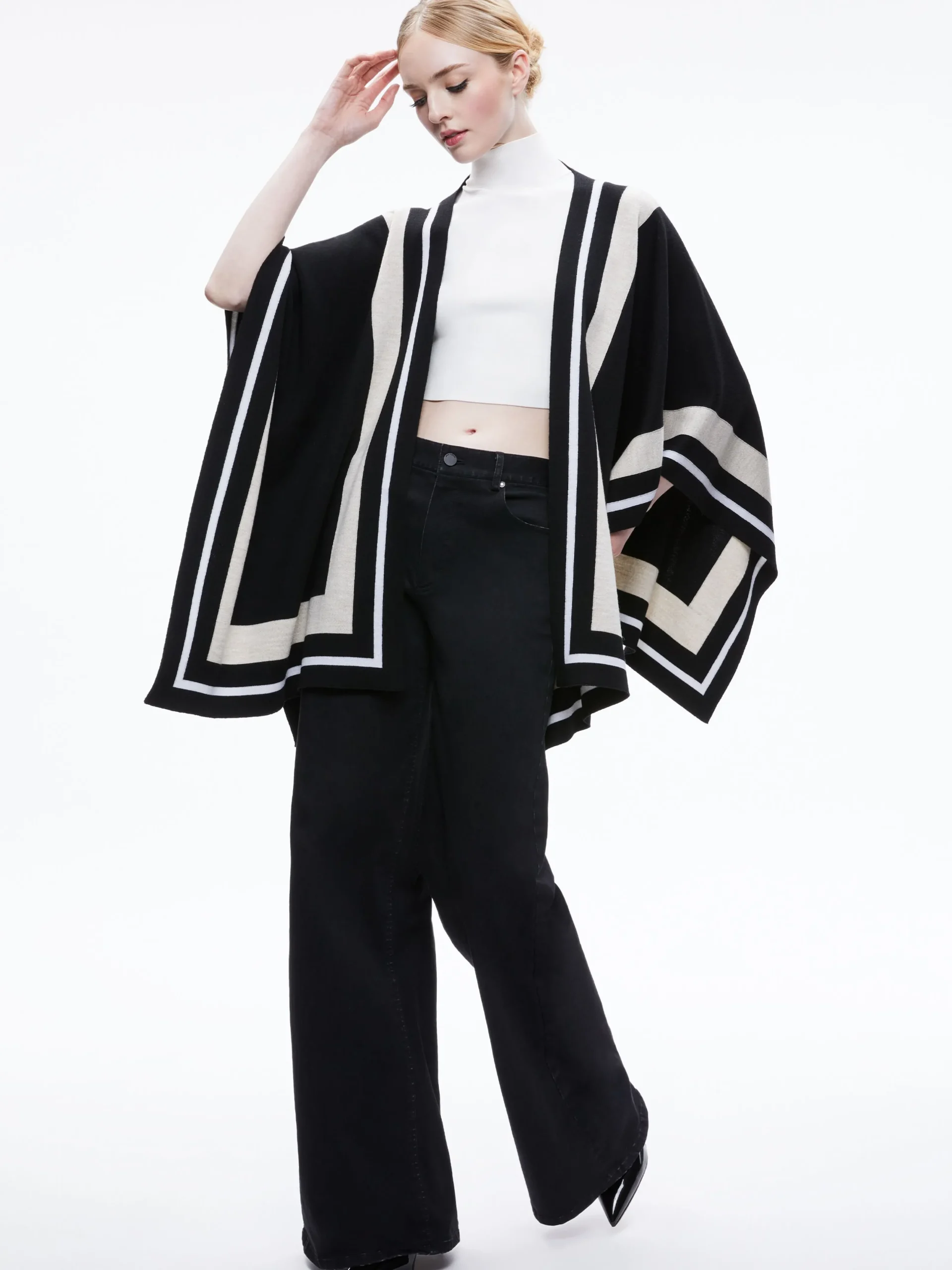 Alice and Olivia ESSENTIALS|SWEATERS*KAMALA STRIPE PONCHO
