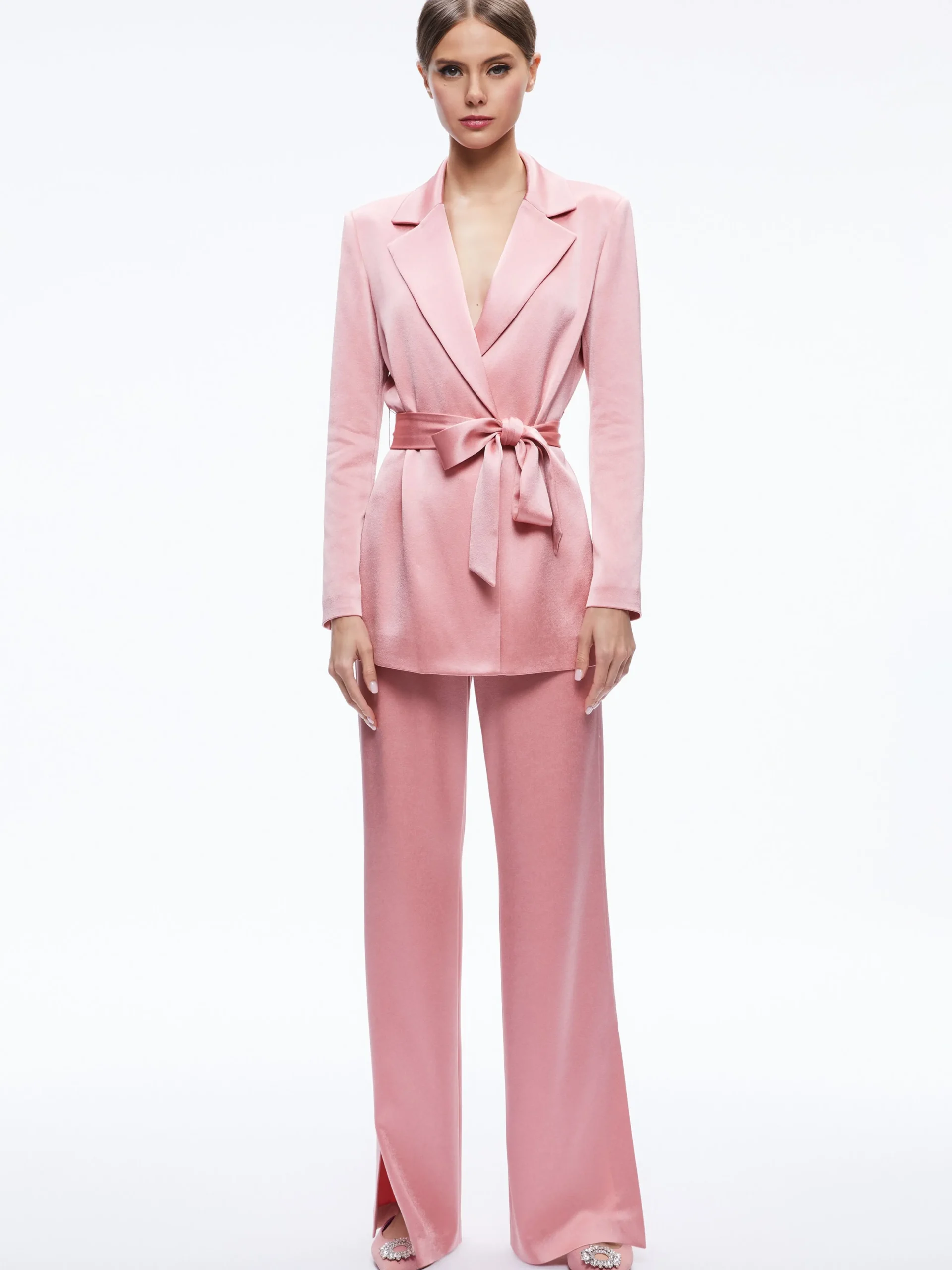 Alice and Olivia MATCHING SETS*KARLEY WRAP BLAZER + JC WIDE LEG SIDE SLIT PANT