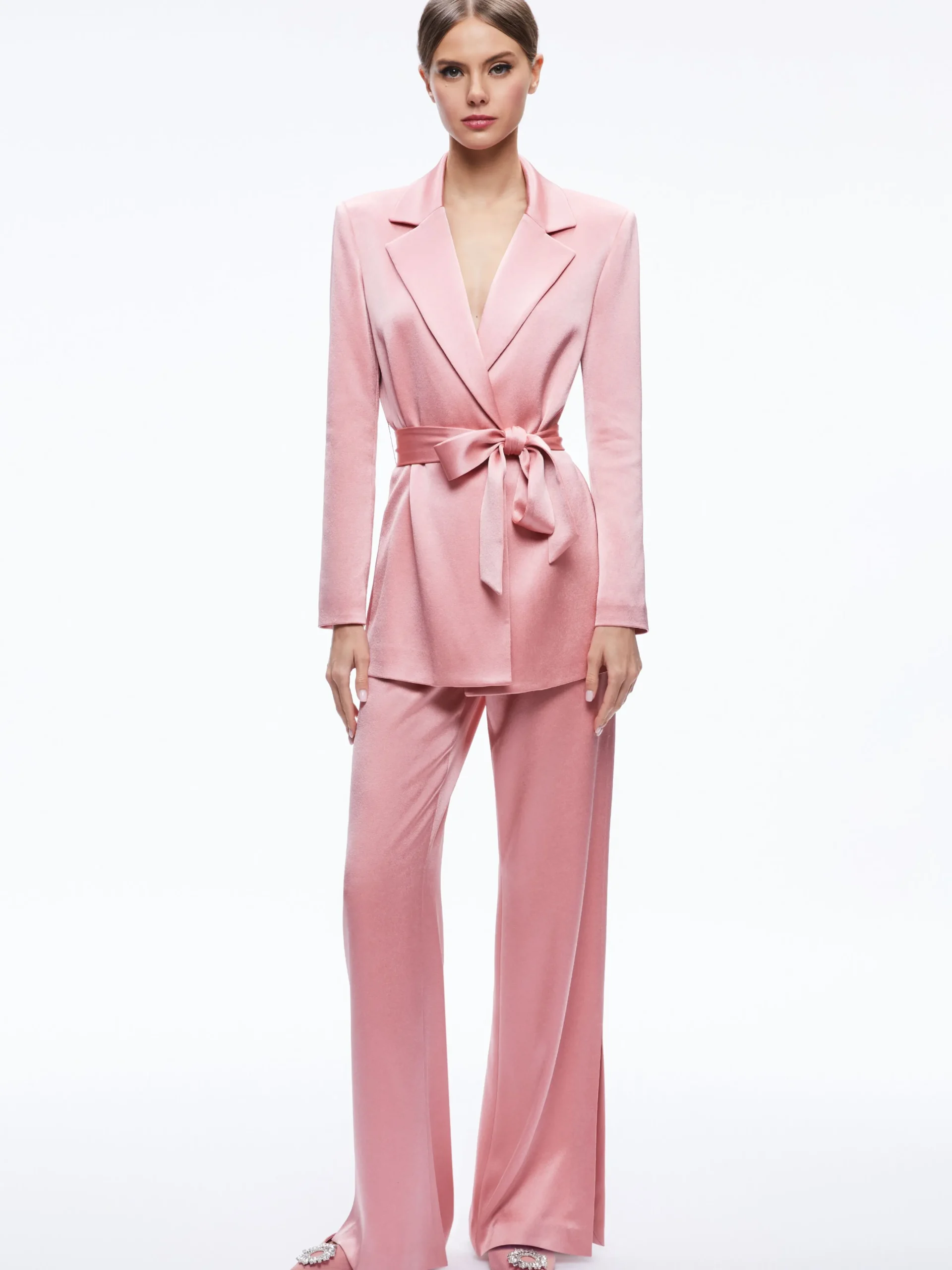 Alice and Olivia MATCHING SETS*KARLEY WRAP BLAZER + JC WIDE LEG SIDE SLIT PANT