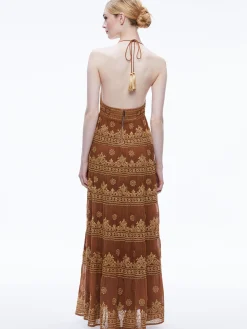 Alice and Olivia GUEST OF|MAXI*KAROLINA EMBROIDERED HALTER NECK MAXI DRESS