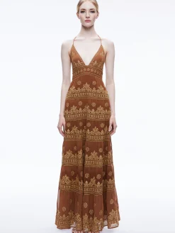 Alice and Olivia GUEST OF|MAXI*KAROLINA EMBROIDERED HALTER NECK MAXI DRESS