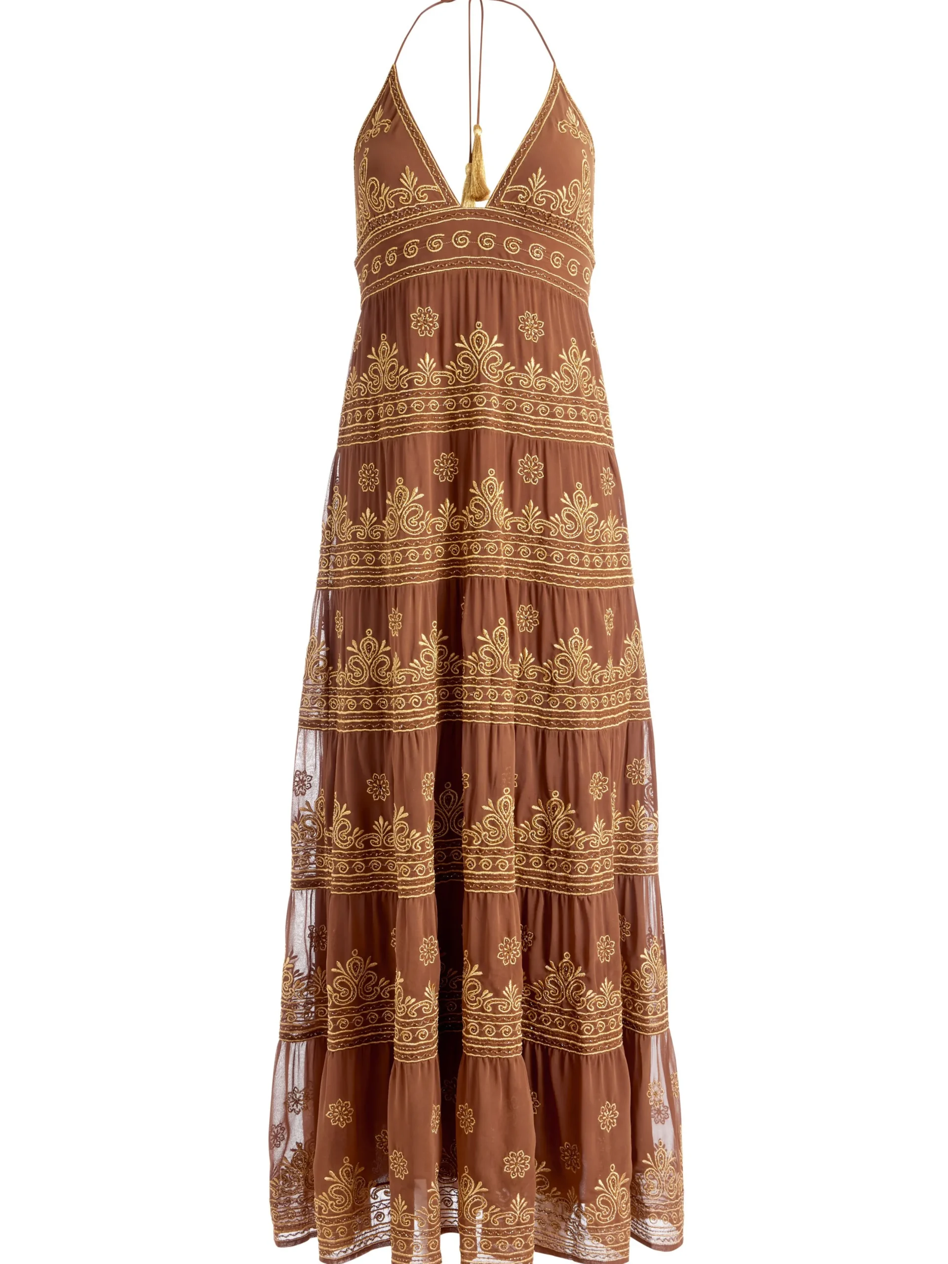 Alice and Olivia GUEST OF|MAXI*KAROLINA EMBROIDERED HALTER NECK MAXI DRESS