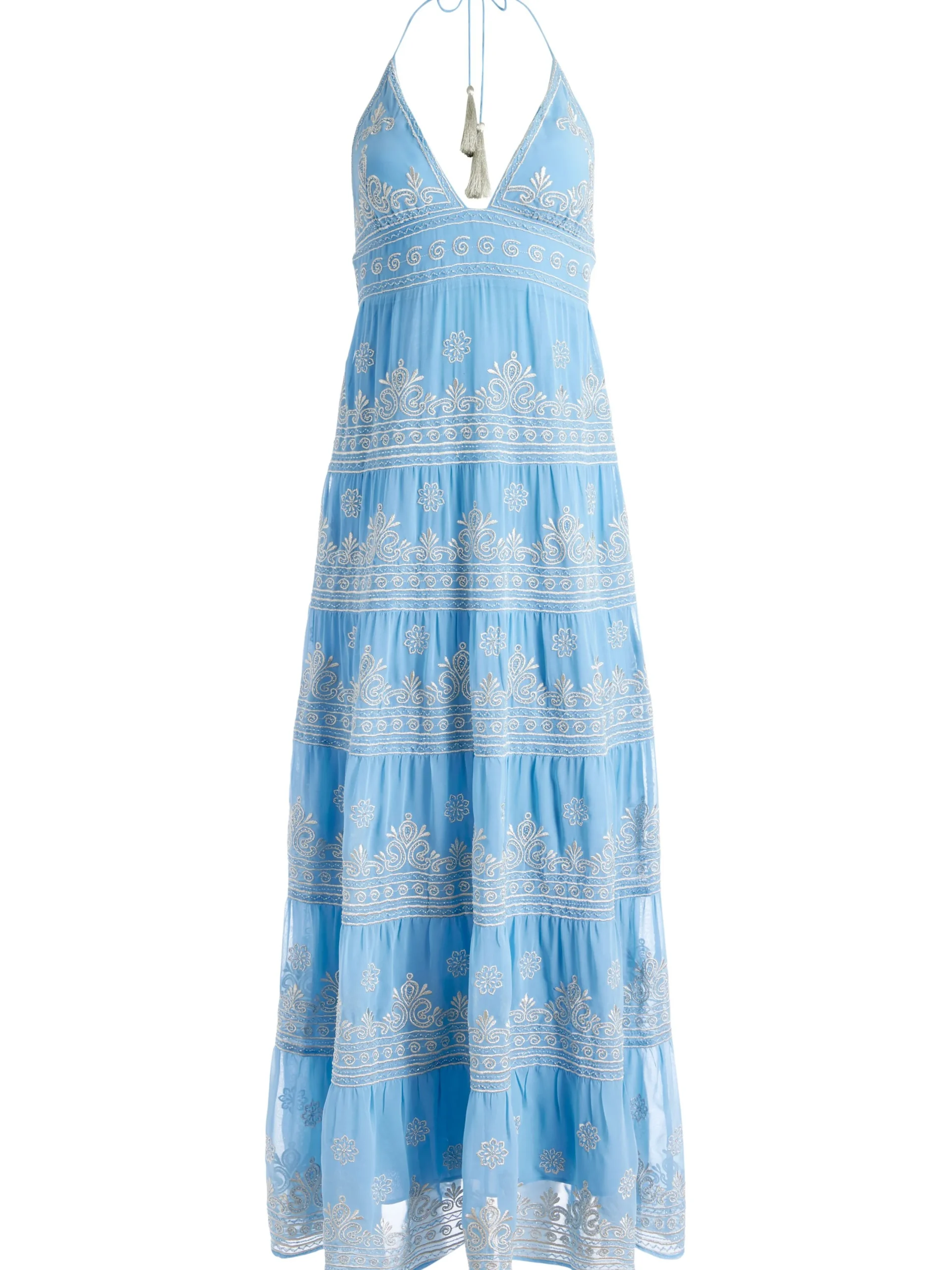 Alice and Olivia GUEST OF|MAXI*KAROLINA EMBROIDERED HALTER NECK MAXI DRESS