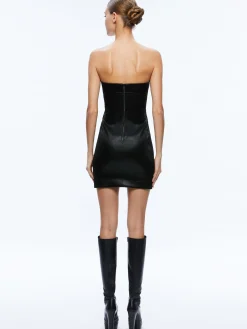 Alice and Olivia VEGAN LEATHER|MINI*KELLY STRAPLESS VEGAN LEATHER MINI DRESS