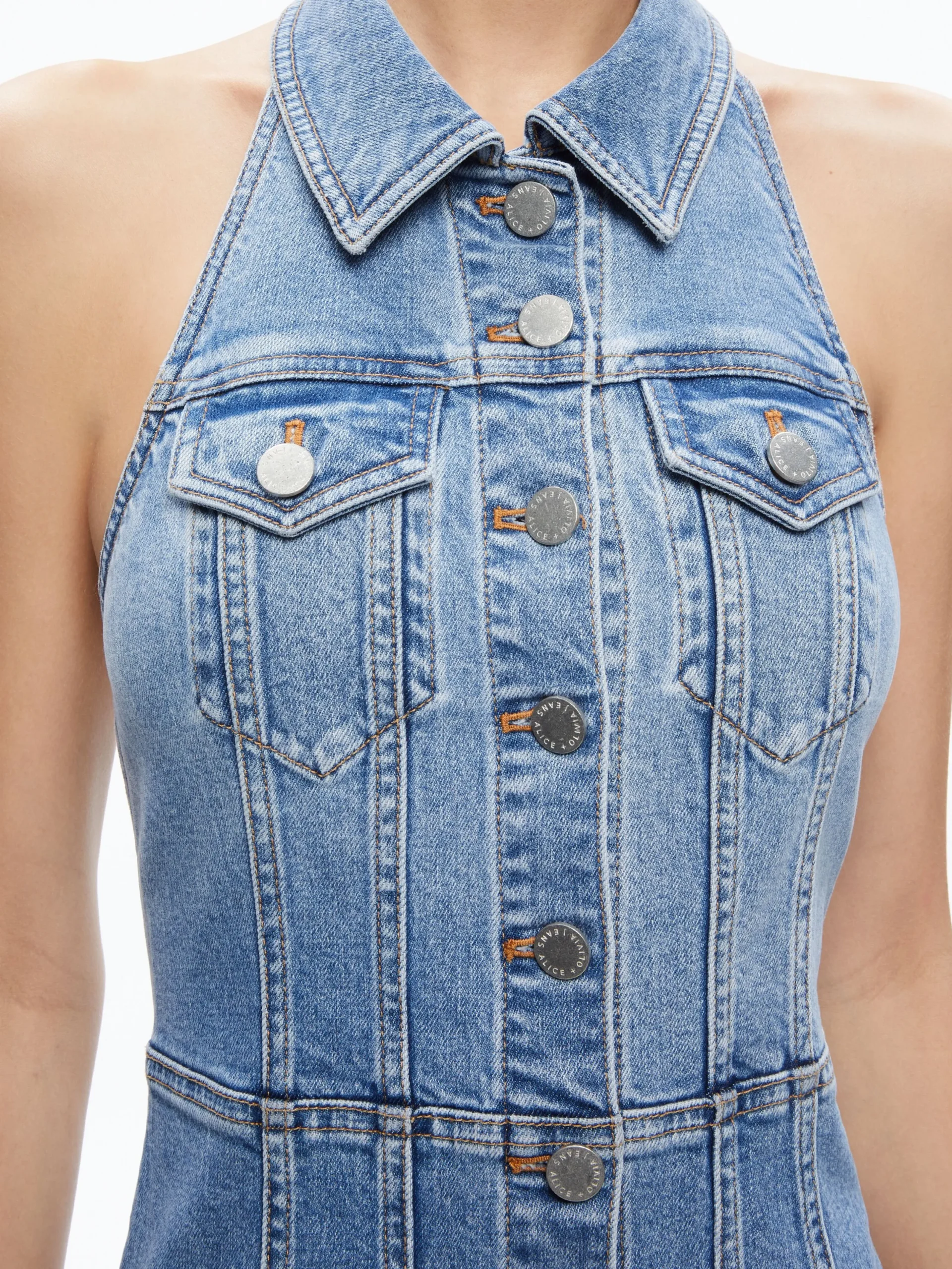 Alice and Olivia JEAN SHOP|MINI*KENDALL DENIM HALTER MINI DRES