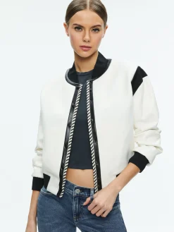 Alice and Olivia ESSENTIALS|JACKETS + COATS*KERI COMBINATION VEGAN LEATHER VARSITY JACKET