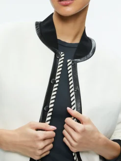 Alice and Olivia ESSENTIALS|JACKETS + COATS*KERI COMBINATION VEGAN LEATHER VARSITY JACKET