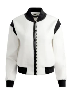 Alice and Olivia ESSENTIALS|JACKETS + COATS*KERI COMBINATION VEGAN LEATHER VARSITY JACKET