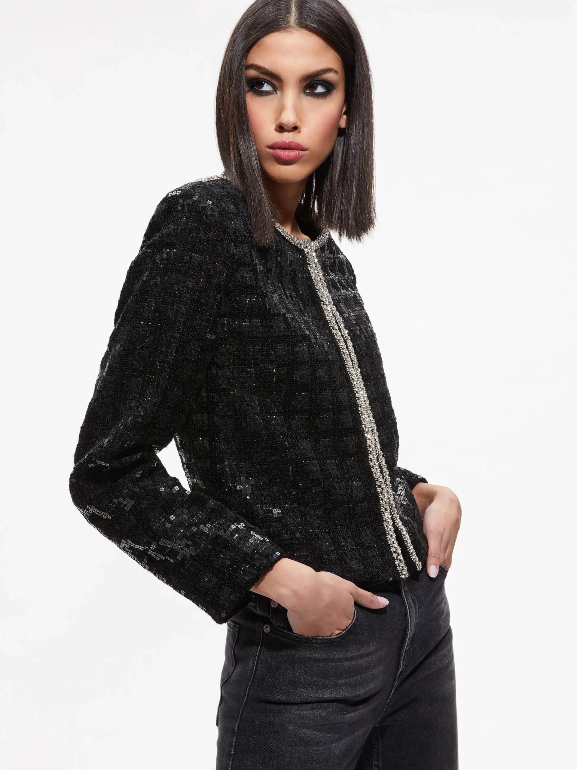 Alice and Olivia MATCHING SETS*KIDMAN SEQUIN TWEED JACKET + RUBI SEQUIN TWEED MINI SKIRT