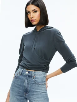 Alice and Olivia ESSENTIALS|TOPS*KIRK WRAP FRONT HOODIE