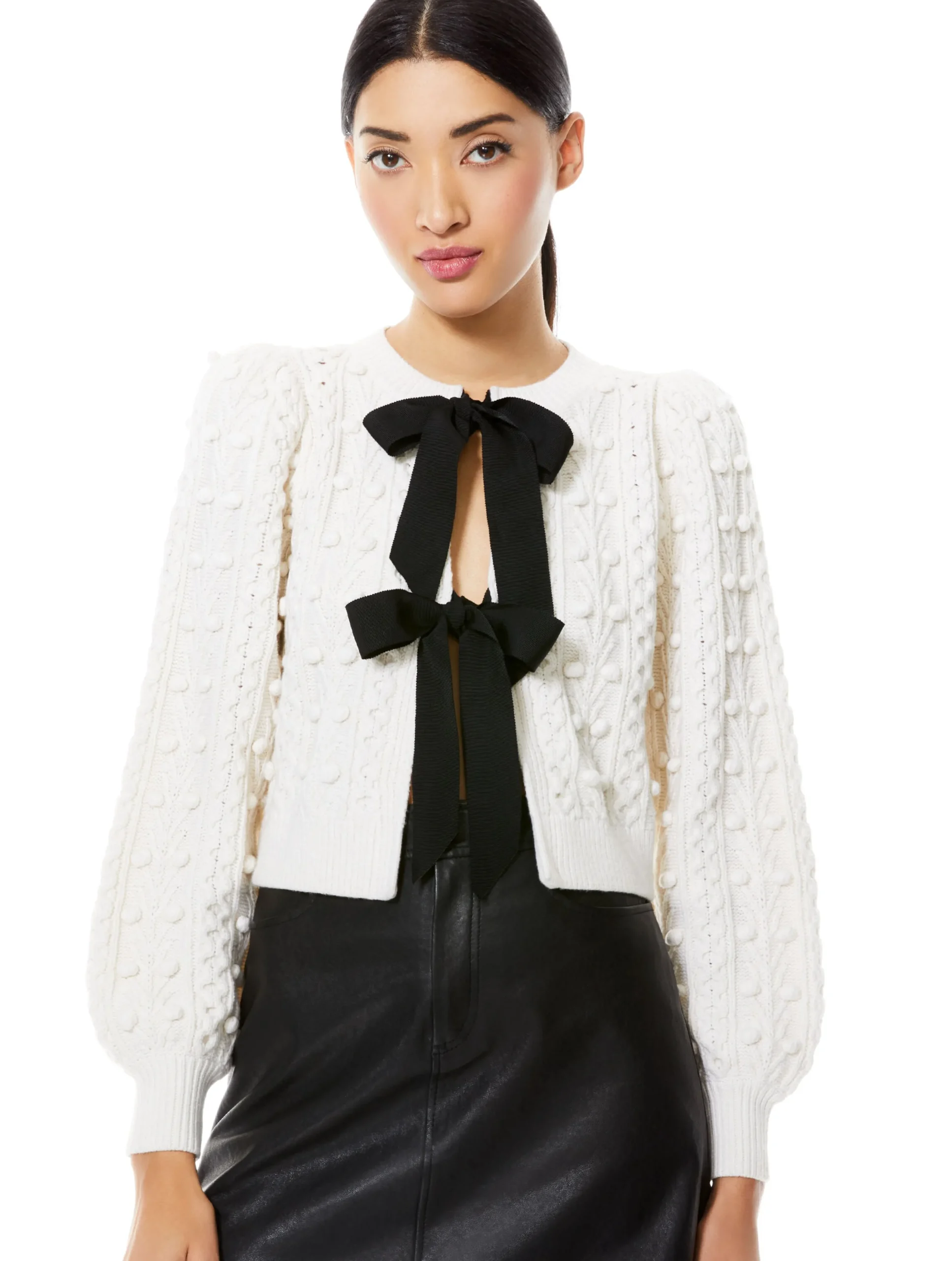 Alice and Olivia SWEATERS*KITTY PUFF SLEEVE CARDIGAN