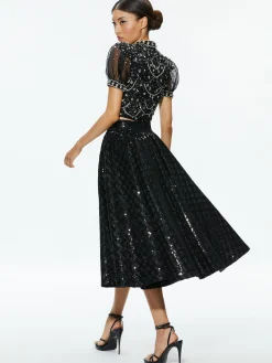 Alice and Olivia TOPS*KRISTINA EMBELLISHED PUFF SLEEVE CROP TOP