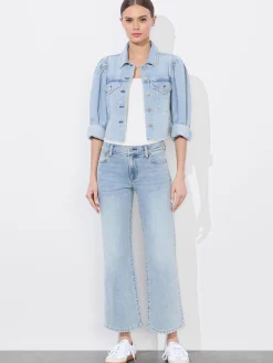 Alice and Olivia JEAN SHOP|JACKETS + COATS*LANA PUFF SLEEVE DENIM JACKET WITH RAW HEM