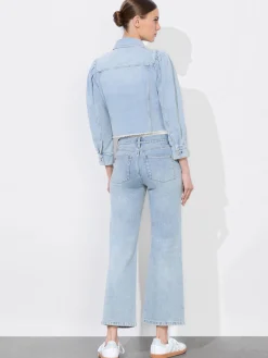 Alice and Olivia JEAN SHOP|JACKETS + COATS*LANA PUFF SLEEVE DENIM JACKET WITH RAW HEM