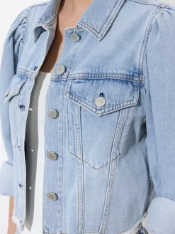 Alice and Olivia JEAN SHOP|JACKETS + COATS*LANA PUFF SLEEVE DENIM JACKET WITH RAW HEM