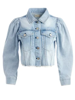 Alice and Olivia JEAN SHOP|JACKETS + COATS*LANA PUFF SLEEVE DENIM JACKET WITH RAW HEM