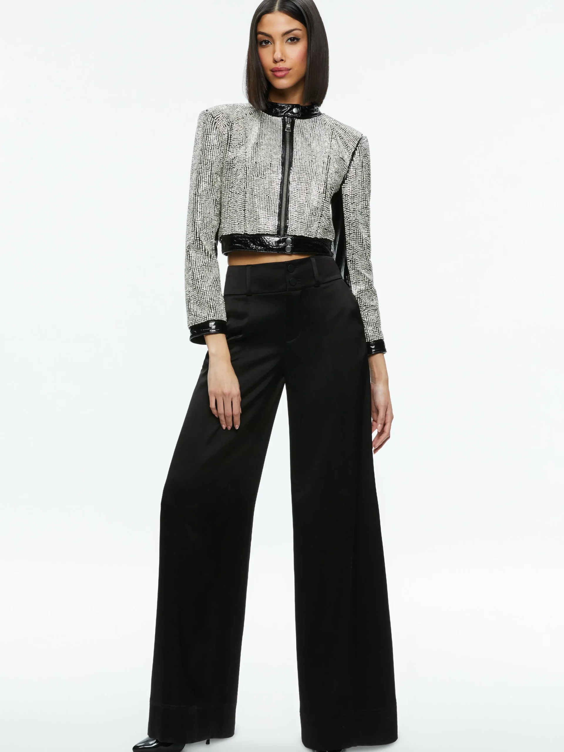 Alice and Olivia STACEY'S FAVORITES|JACKETS + COATS*LARI CRYSTAL EMBELLISHED LEATHER JACKET