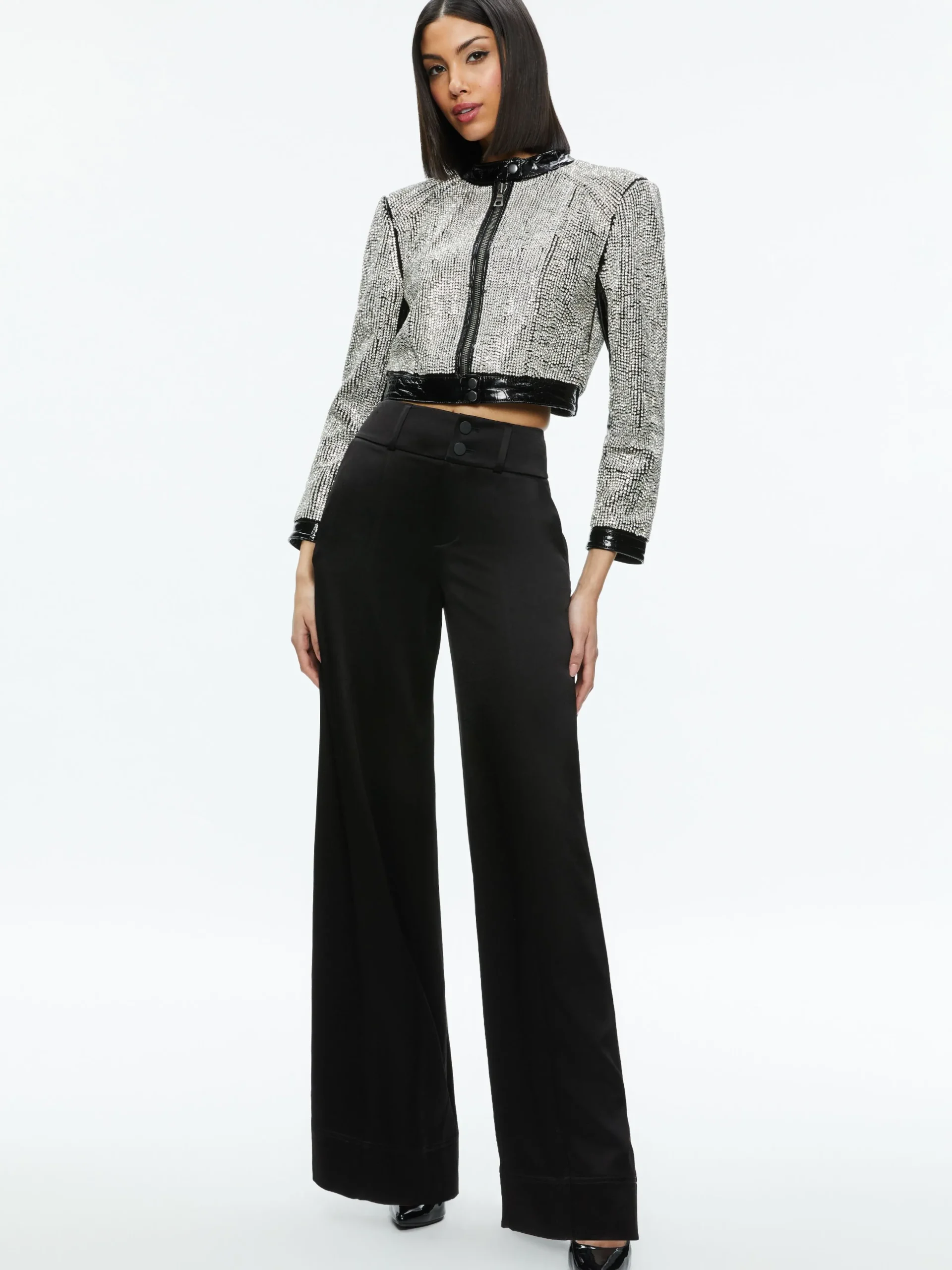 Alice and Olivia STACEY'S FAVORITES|JACKETS + COATS*LARI CRYSTAL EMBELLISHED LEATHER JACKET