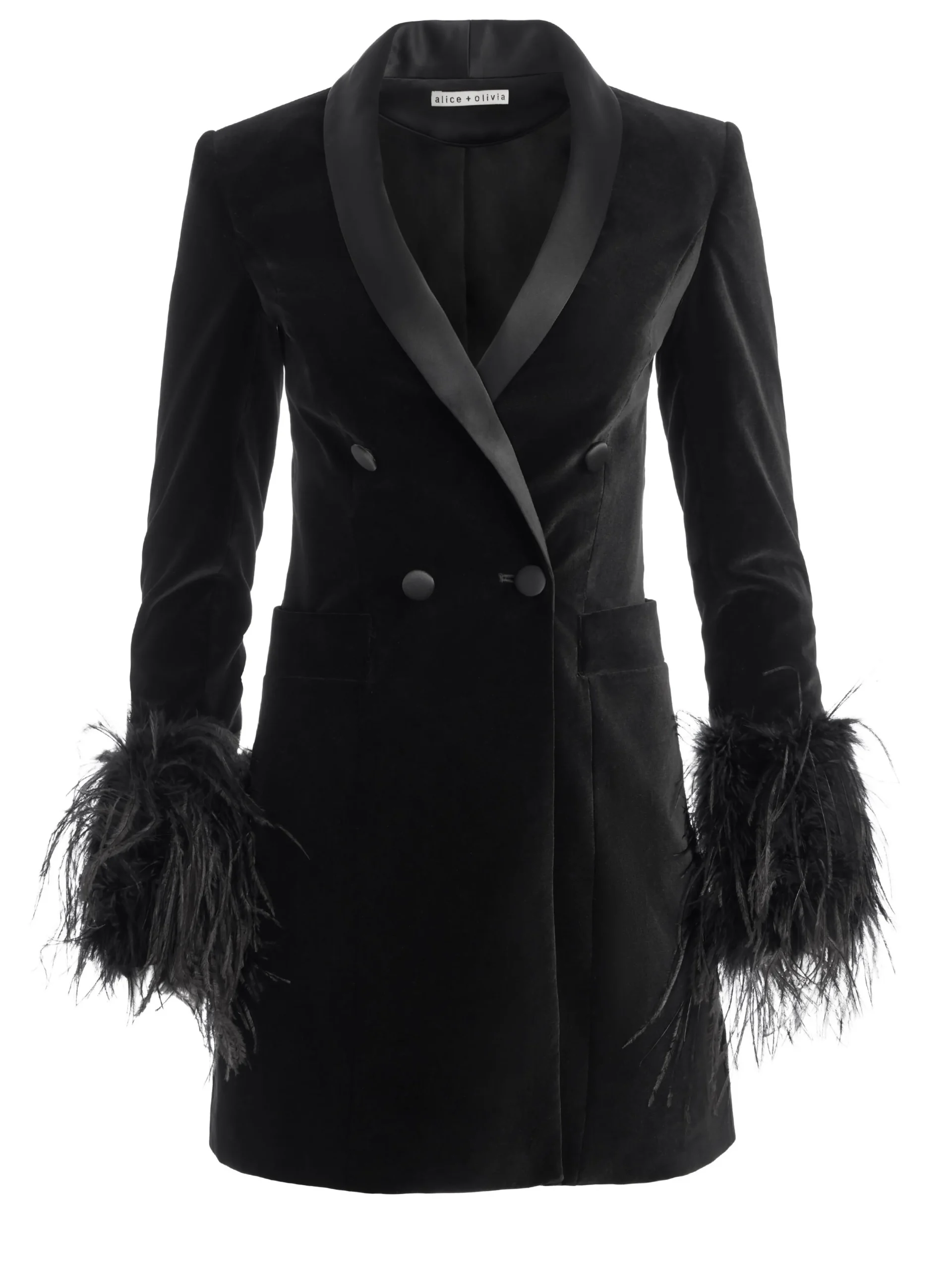 Alice and Olivia GUEST OF|MINI*LATOYA FEATHER CUFF BLAZER MINI DRESS
