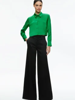 Alice and Olivia TOPS*LEON CROPPED BUTTON DOWN