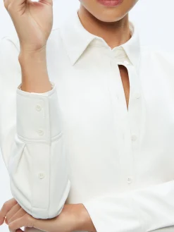 Alice and Olivia VEGAN LEATHER|ESSENTIALS*LEON CROPPED VEGAN LEATHER BUTTON DOWN