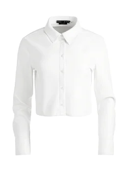 Alice and Olivia VEGAN LEATHER|ESSENTIALS*LEON CROPPED VEGAN LEATHER BUTTON DOWN