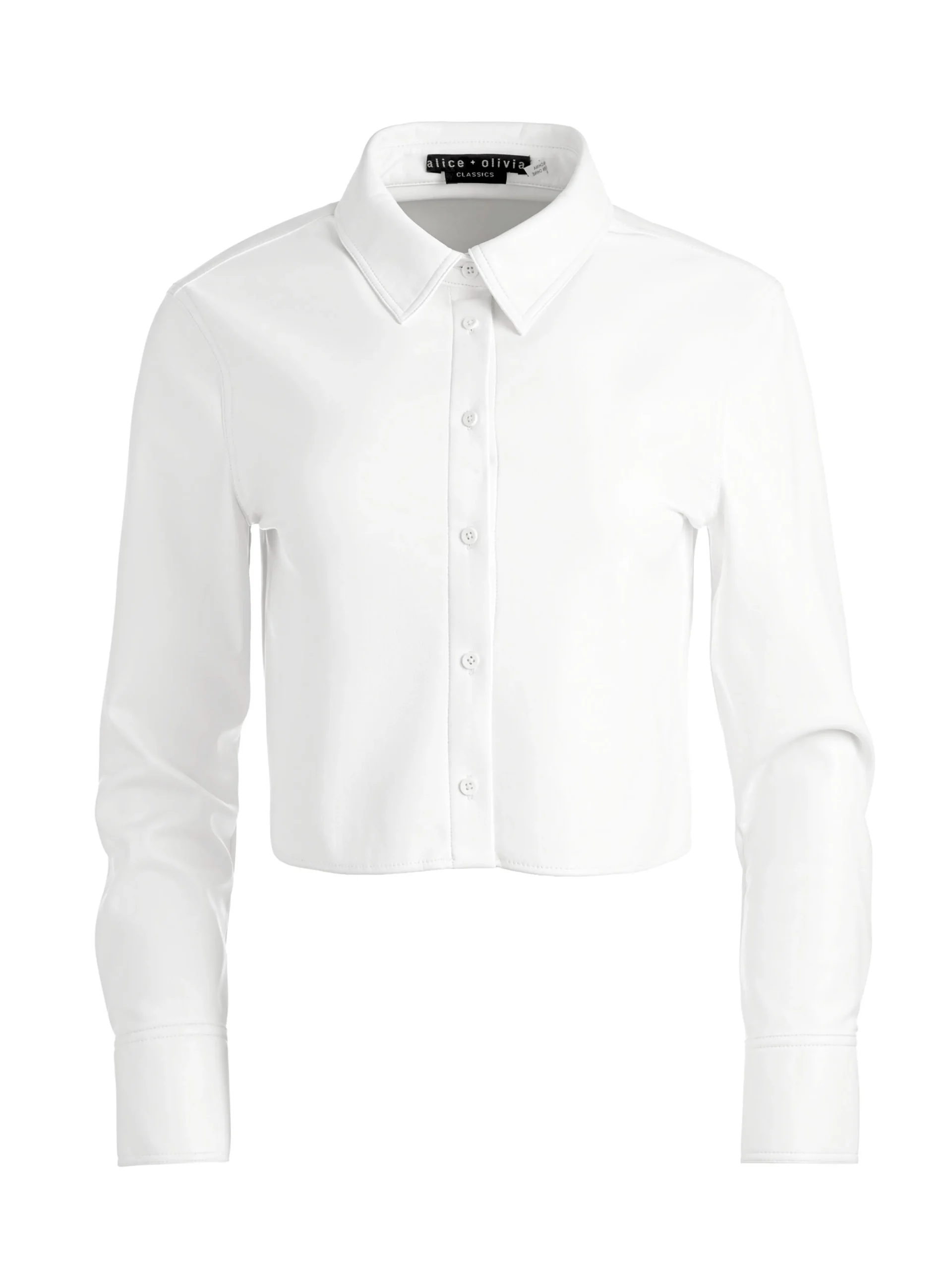 Alice and Olivia VEGAN LEATHER|ESSENTIALS*LEON CROPPED VEGAN LEATHER BUTTON DOWN