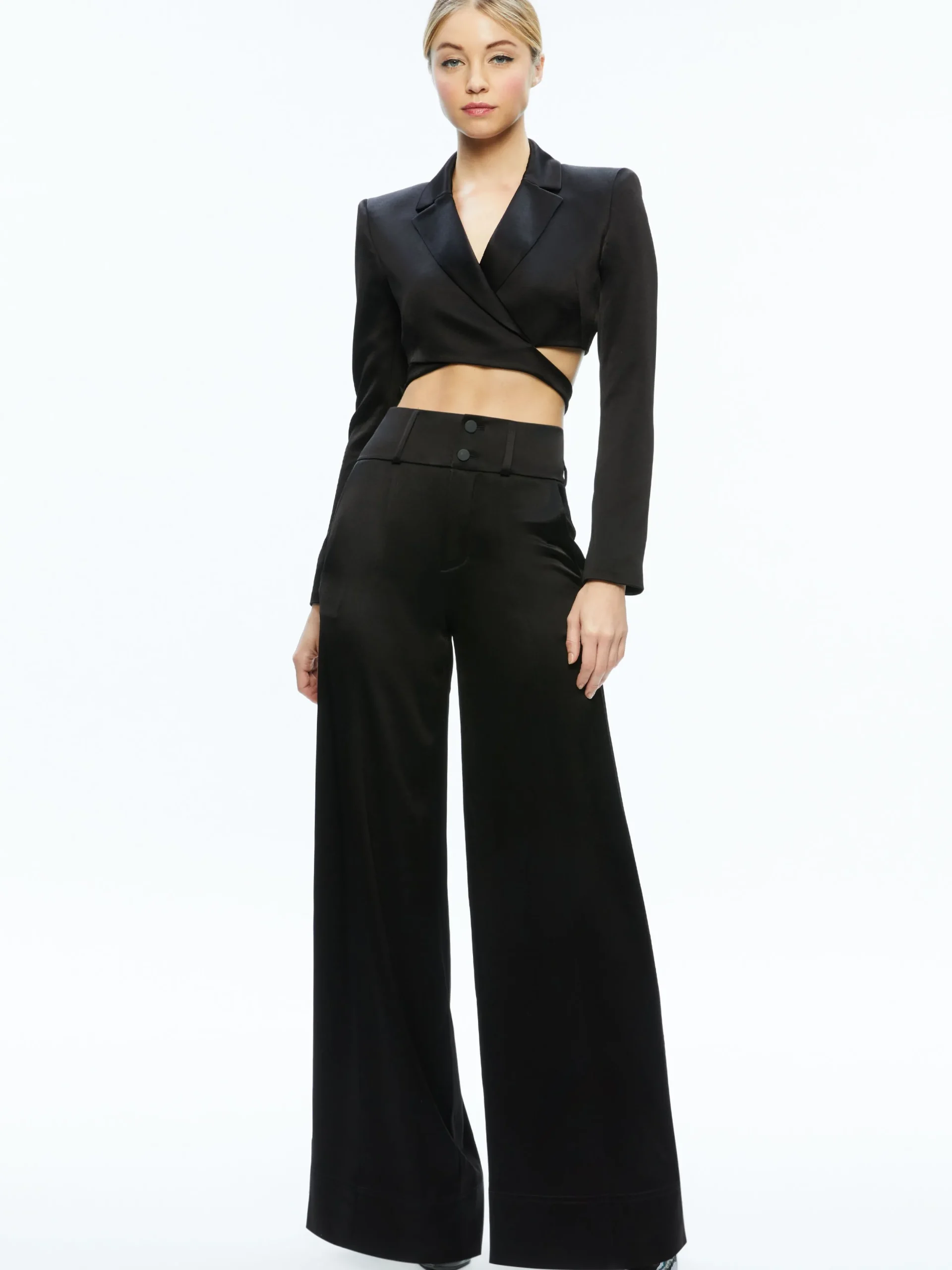 Alice and Olivia MATCHING SETS*LEONE CROPPED WRAP BLAZER + MAME HIGH RISE WIDE LEG PANT
