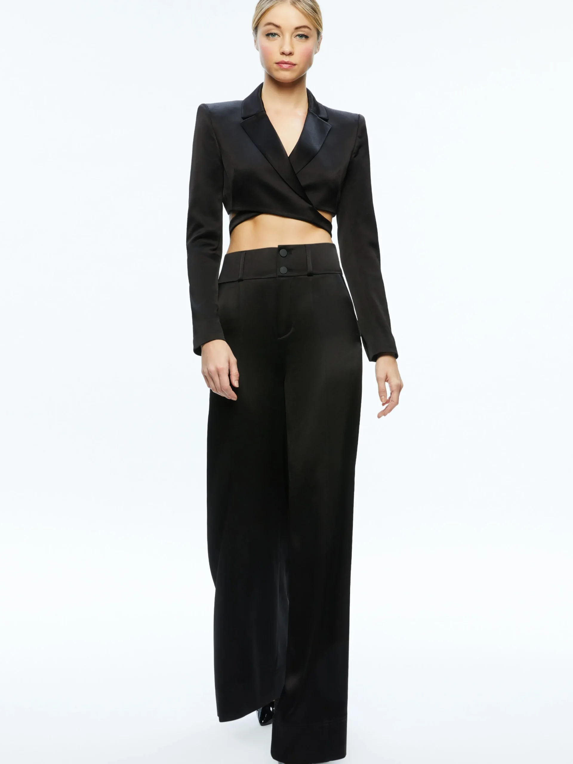 Alice and Olivia MATCHING SETS*LEONE CROPPED WRAP BLAZER + MAME HIGH RISE WIDE LEG PANT
