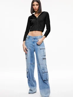 Alice and Olivia SWEATERS|TOPS*LIDELL CROPPED ZIP UP HOODIE