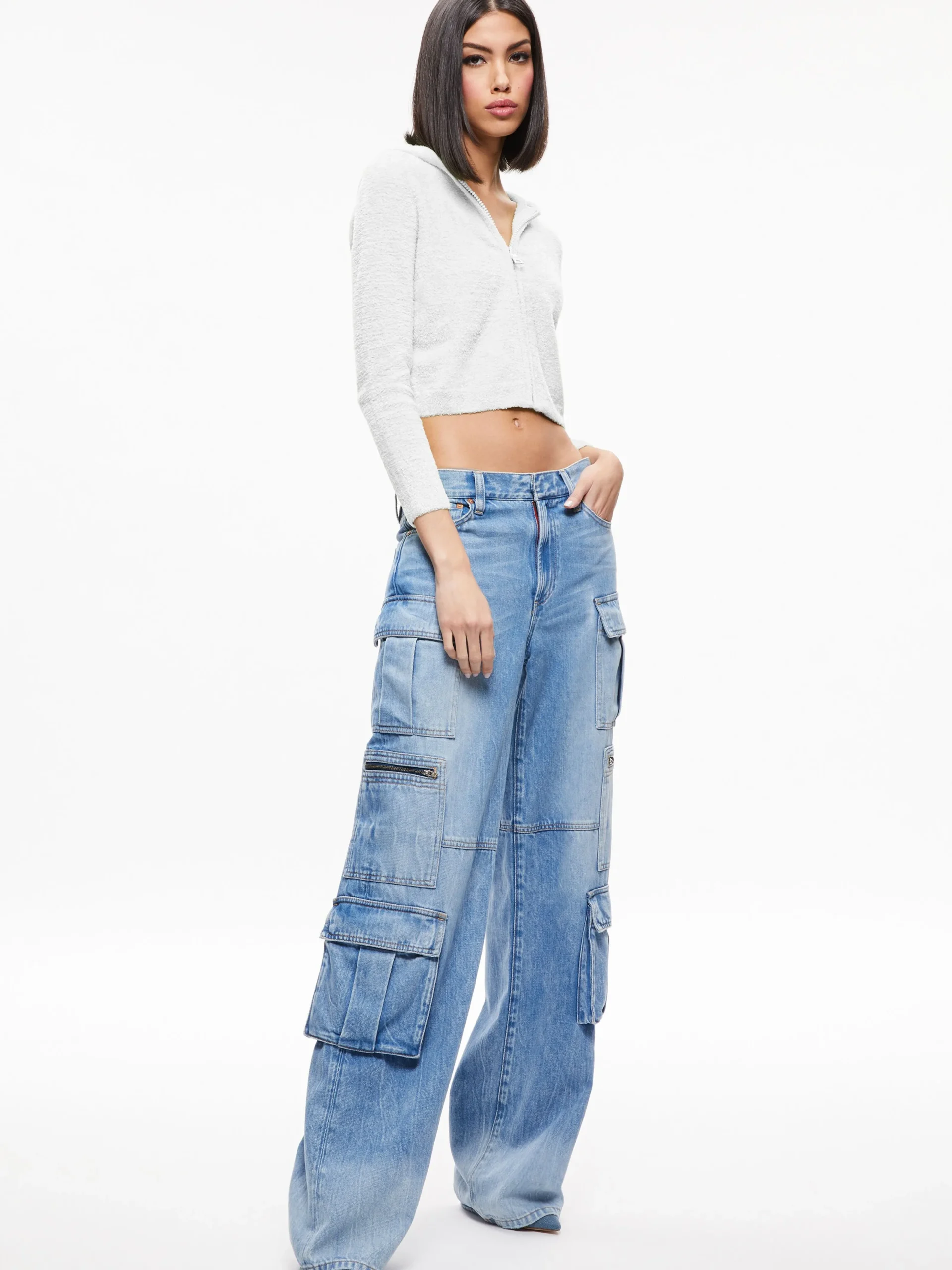 Alice and Olivia SWEATERS|TOPS*LIDELL CROPPED ZIP UP HOODIE