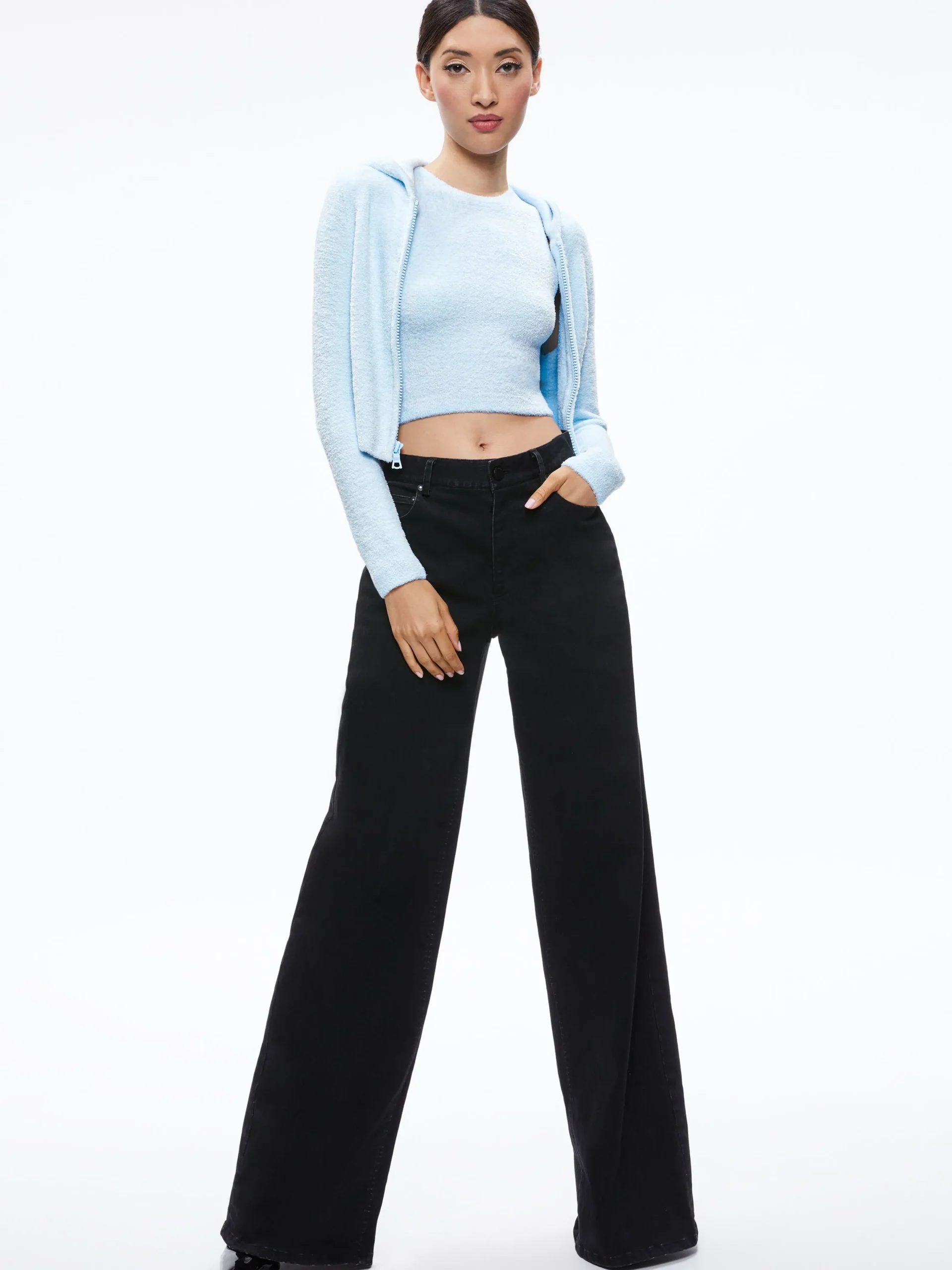 Alice and Olivia SWEATERS*LIDELL CROPPED ZIP UP HOODIE