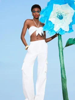Alice and Olivia TOPS*LIVIA TIE FRONT HALTER TOP