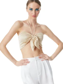 Alice and Olivia TOPS*LIVIA TIE FRONT HALTER TOP
