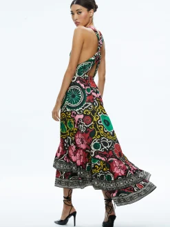 Alice and Olivia GUEST OF|MAXI*LOYCE TWIST BACK RUFFLE MAXI DRESS