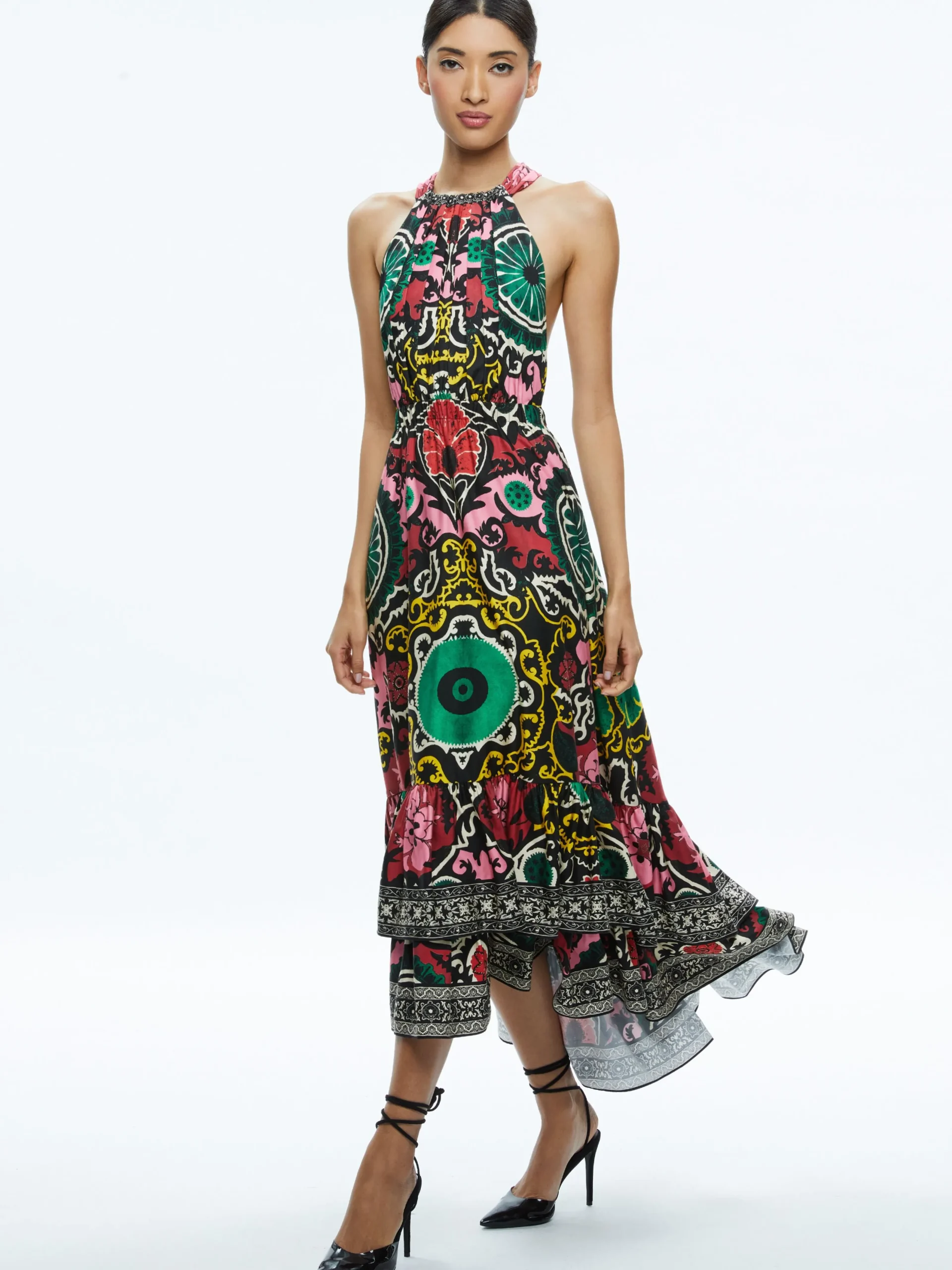 Alice and Olivia GUEST OF|MAXI*LOYCE TWIST BACK RUFFLE MAXI DRESS