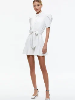 Alice and Olivia VEGAN LEATHER|VALENTINE'S DAY EDIT*LURLENE SHORT SLEEVE VEGAN LEATHER MINI DRESS