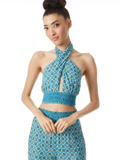 Alice and Olivia TOPS*LYNDON CROSS FRONT HALTER TOP