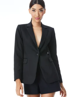 Alice and Olivia MATCHING SETS*MACEY FITTED NOTCH COLLAR BLAZER + DONALD HIGH WAIST SHORT- BLACK