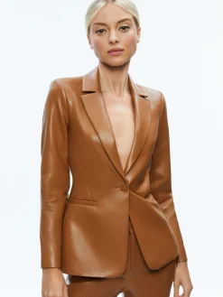Alice and Olivia MATCHING SETS*MACEY FITTED VEGAN LEATHER BLAZER + DANETTE VEGAN LEATHER SPLIT HEM TROUSERS