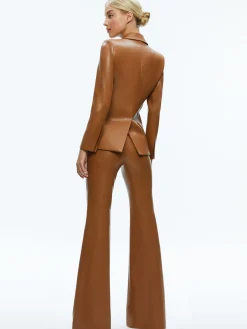 Alice and Olivia MATCHING SETS*MACEY FITTED VEGAN LEATHER BLAZER + DANETTE VEGAN LEATHER SPLIT HEM TROUSERS