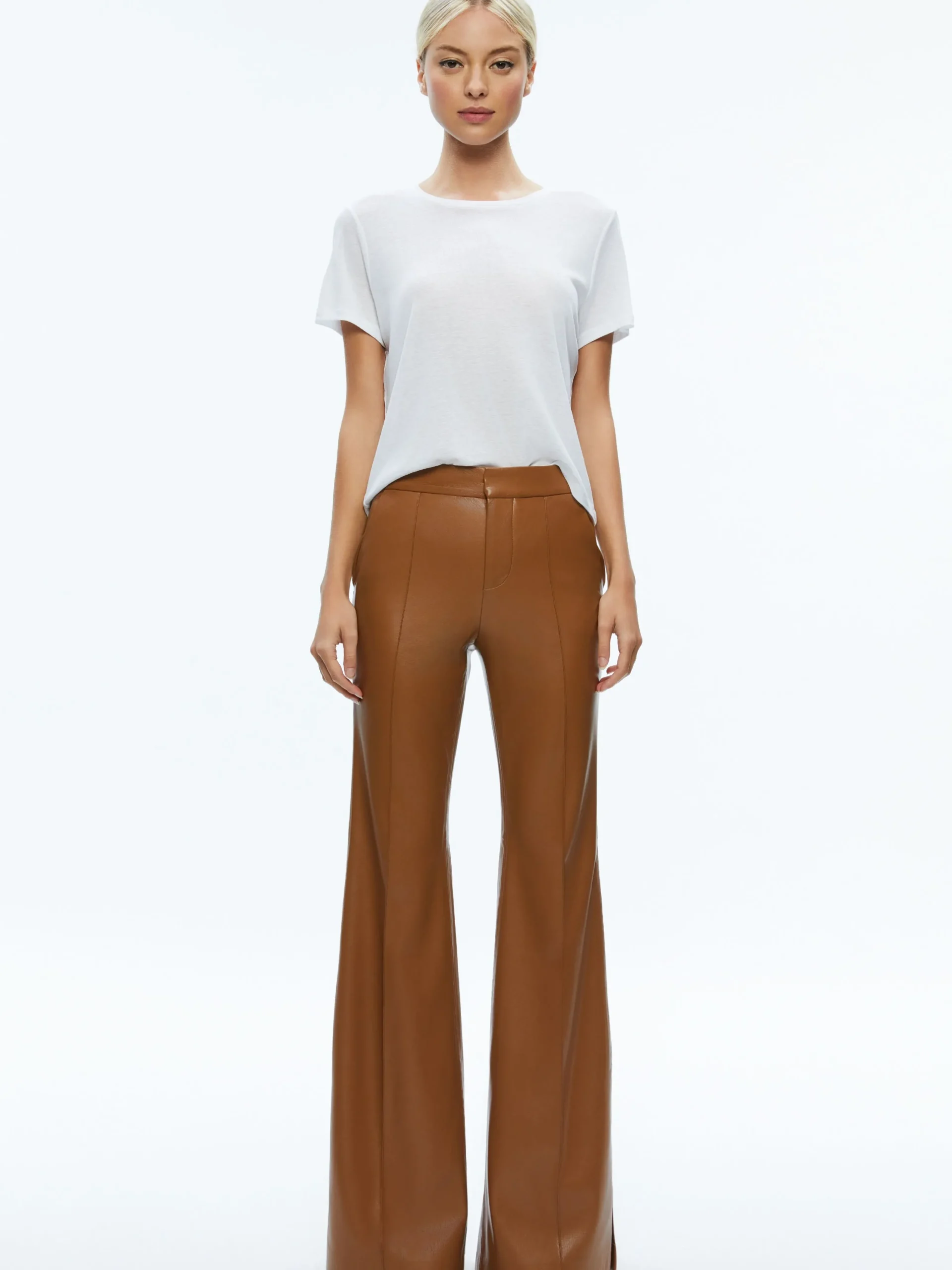Alice and Olivia MATCHING SETS*MACEY FITTED VEGAN LEATHER BLAZER + DANETTE VEGAN LEATHER SPLIT HEM TROUSERS