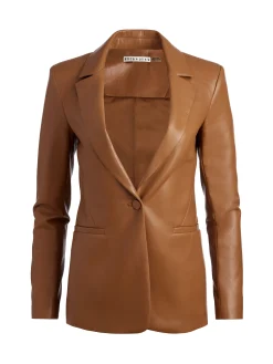 Alice and Olivia MATCHING SETS*MACEY FITTED VEGAN LEATHER BLAZER + DANETTE VEGAN LEATHER SPLIT HEM TROUSERS