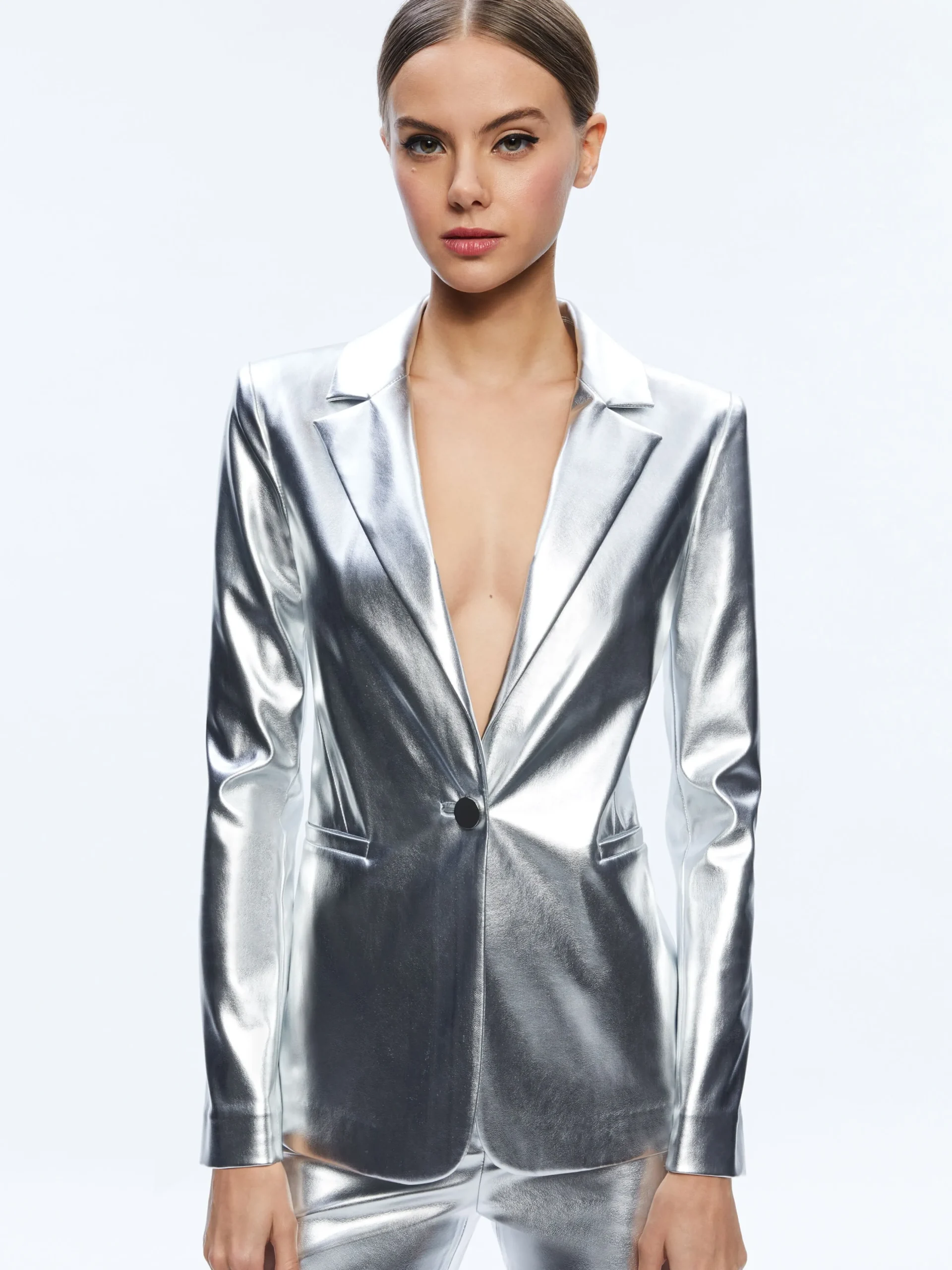 Alice and Olivia VEGAN LEATHER|JACKETS + COATS*MACEY METALLIC VEGAN LEATHER BLAZER