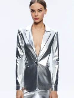 Alice and Olivia MATCHING SETS*MACEY METALLIC VEGAN LEATHER BLAZER + LIVI METALLIC VEGAN LEATHER PANT