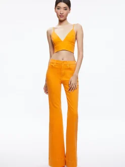Alice and Olivia MATCHING SETS*MACEY NOTCH COLLAR FITTED BLAZER + CARLI DENIM BRA TOP + BEAUTIFUL HIGH RISE BELL JEAN