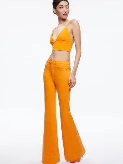 Alice and Olivia MATCHING SETS*MACEY NOTCH COLLAR FITTED BLAZER + CARLI DENIM BRA TOP + BEAUTIFUL HIGH RISE BELL JEAN