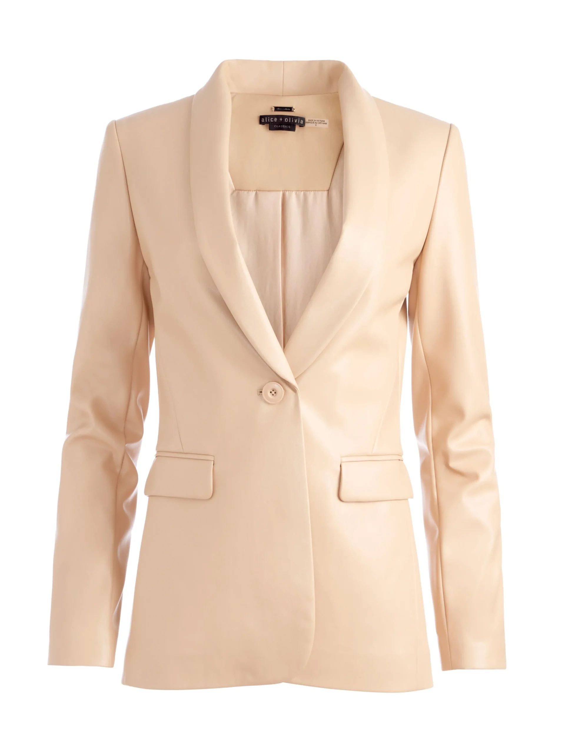 Alice and Olivia VEGAN LEATHER|ESSENTIALS*MACEY VEGAN LEATHER SHAWL COLLAR BLAZER